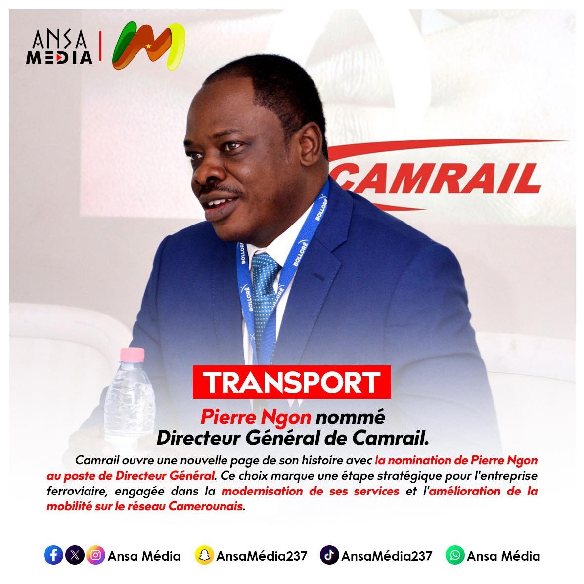 Pierre Ngon nommé Directeur Général de Camrail.