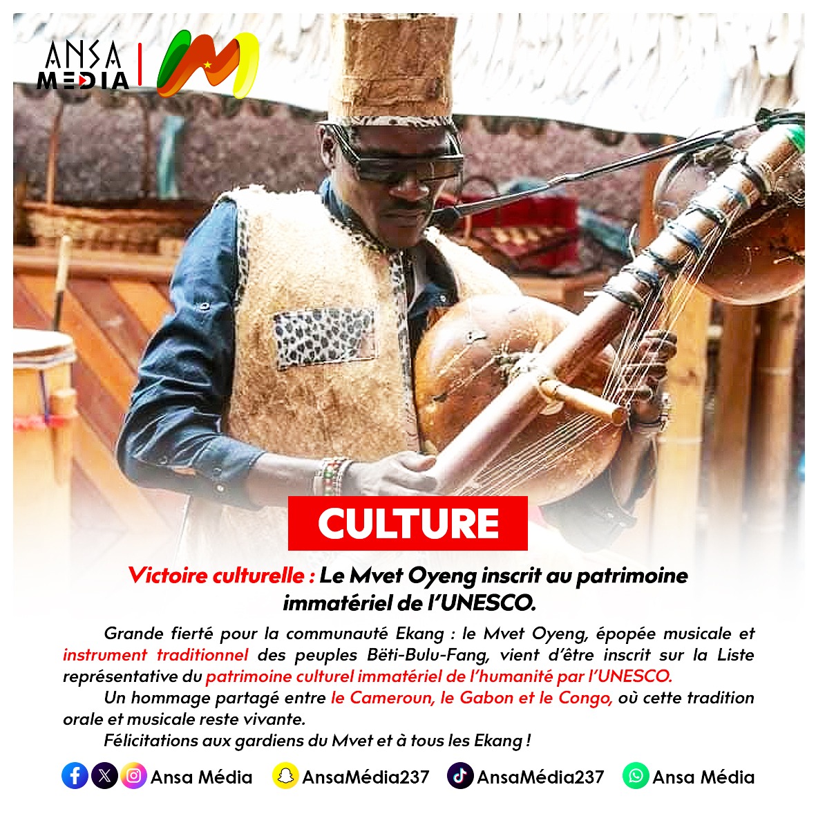 Victoire culturelle : Le Mvet Oyeng inscrit au patrimoine immatériel de l’UNESCO.