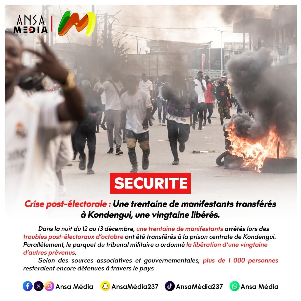 Une trentaine de manifestants transférés à Kondengui, une vingtaine libérés.