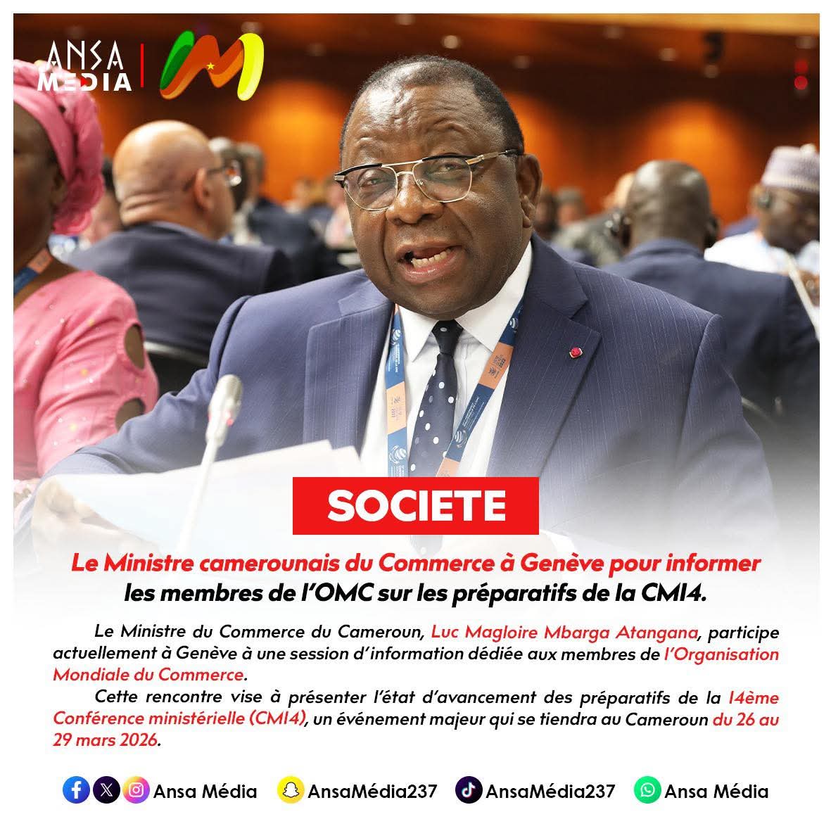 Le Ministre camerounais du Commerce à Genève.