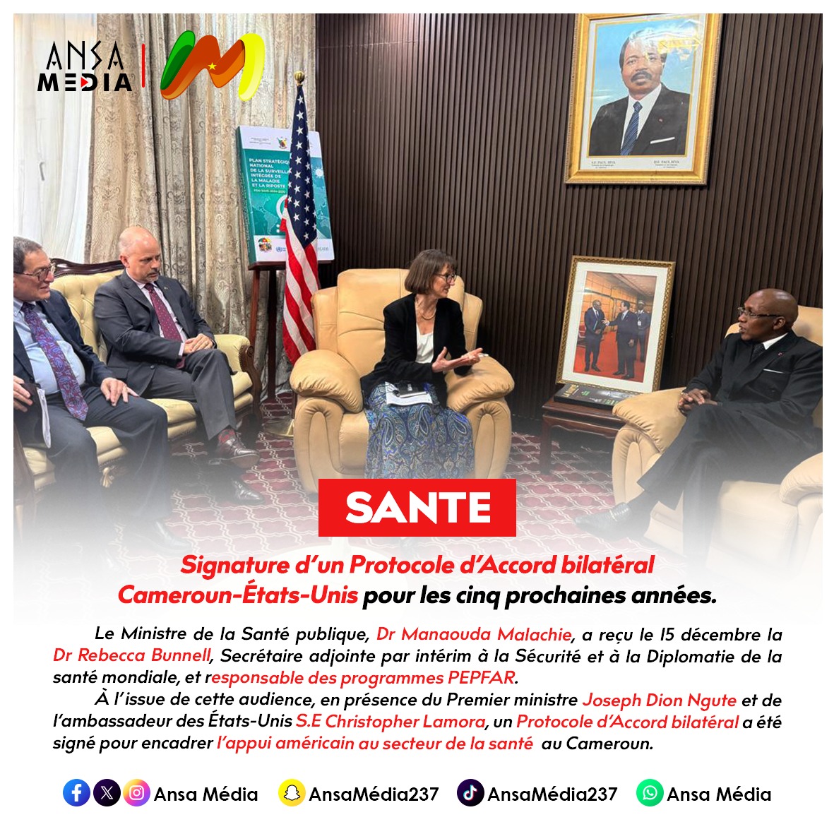 Signature d’un Protocole d’Accord bilatéral Cameroun-États-Unis
