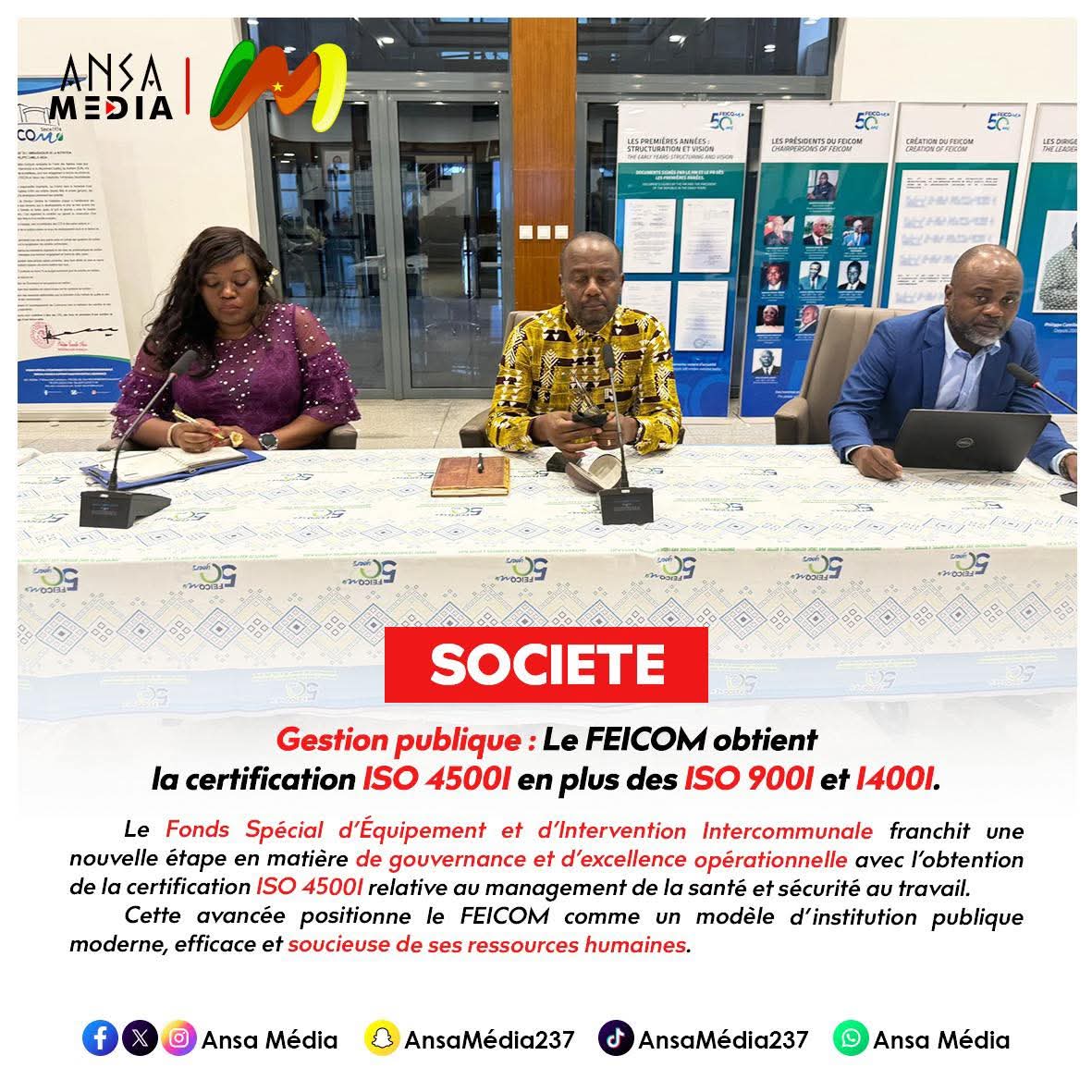 Le FEICOM obtient la certification ISO 45001 en plus des ISO 9001 et 14001.