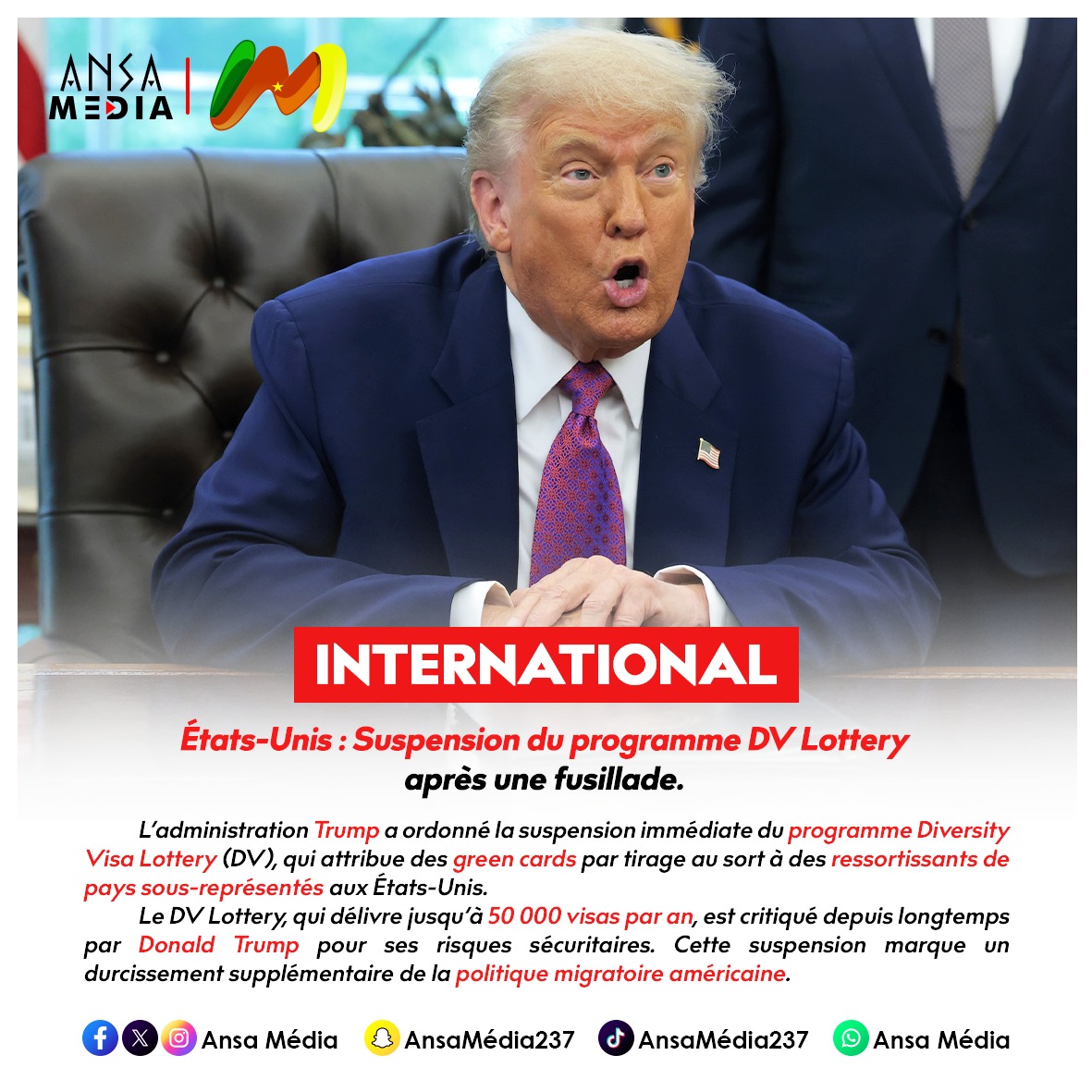 États-Unis : Suspension du programme DV Lottery après une fusillade.