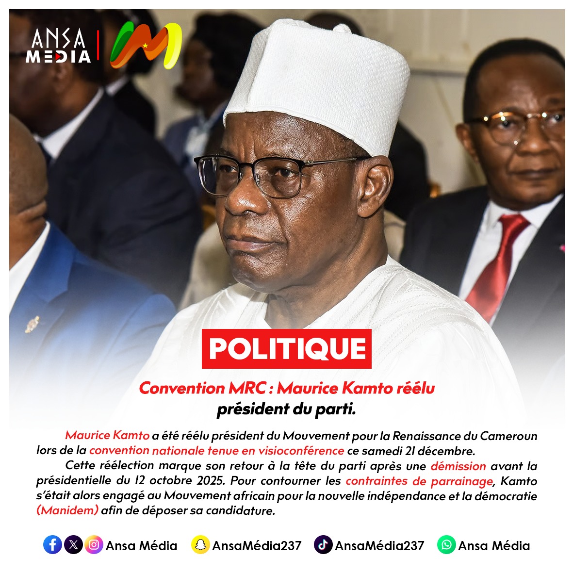 MRC : Maurice Kamto réélu président du parti.