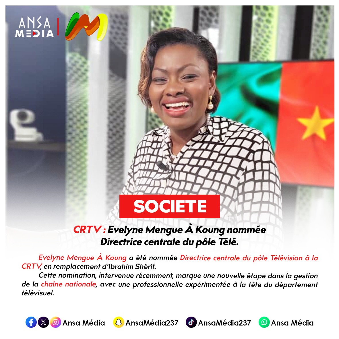 CRTV : Evelyne Mengue À Koung nommée Directrice centrale du pôle Télé.
