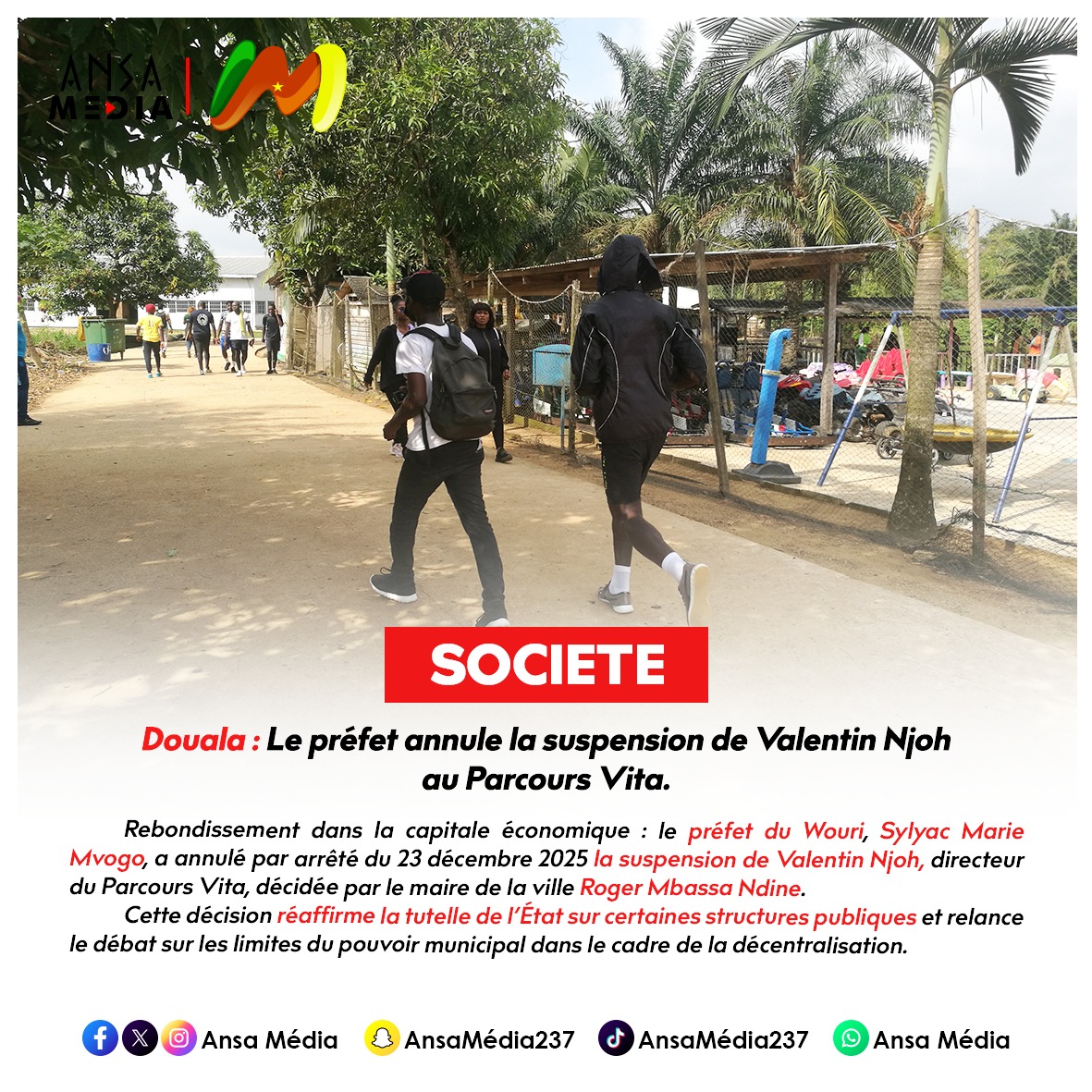 Douala : Le préfet annule la suspension de Valentin Njoh au Parcours Vita.