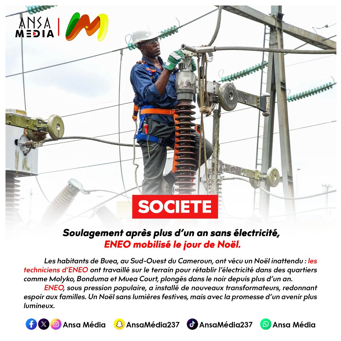 Soulagement après plus d’un an sans électricité, ENEO mobilisé le jour de Noël.