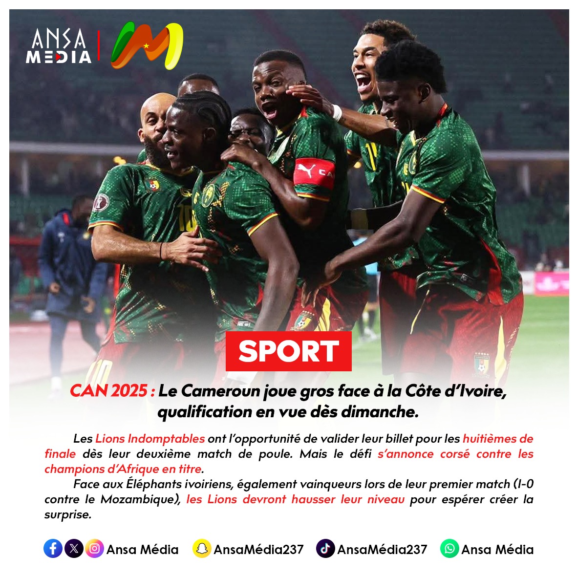 Le Cameroun joue gros face à la Côte d’Ivoire, qualification en vue dès dimanche.