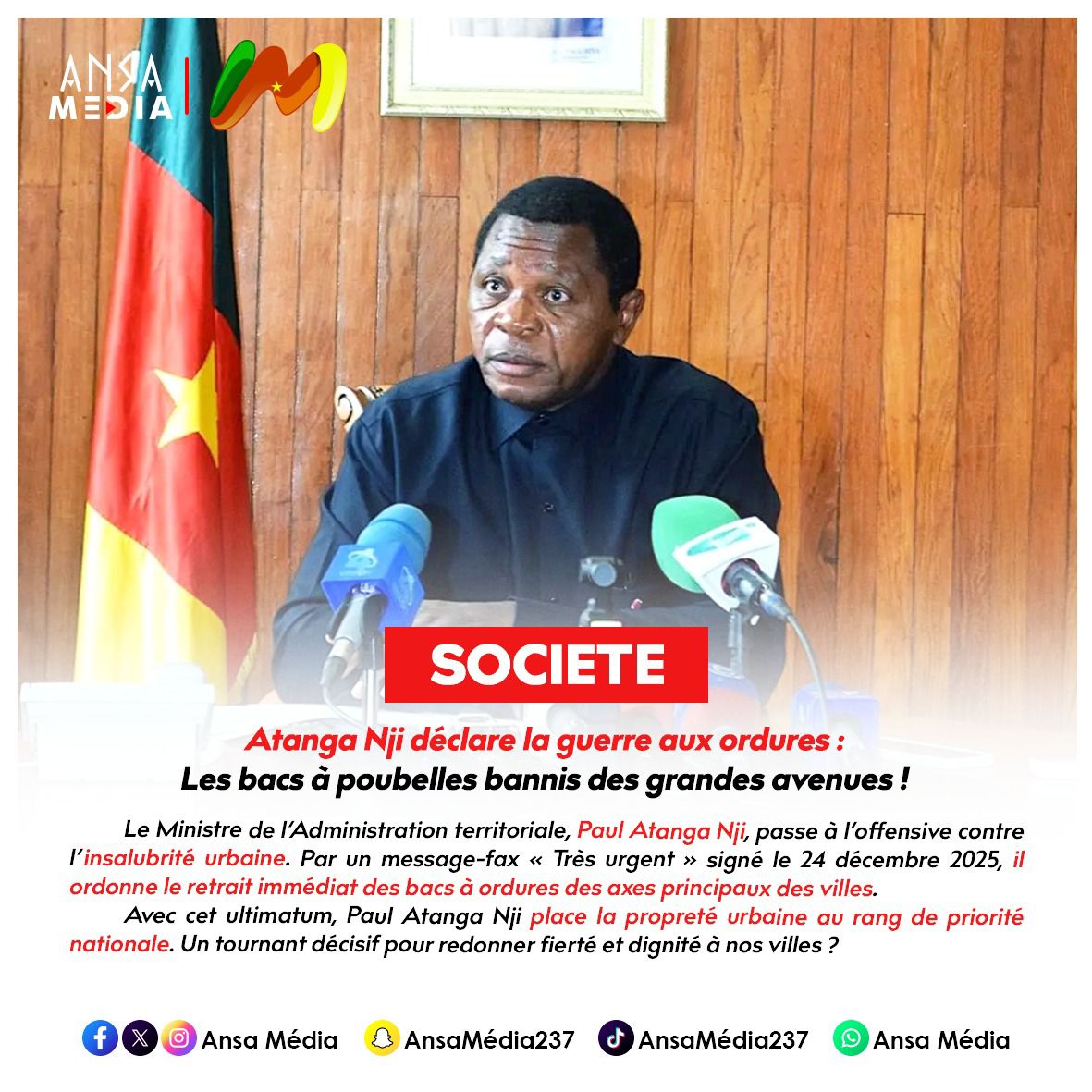 Atanga Nii déclare la querre aux ordures : Les bacs à poubelles bannis des grandes avenues.