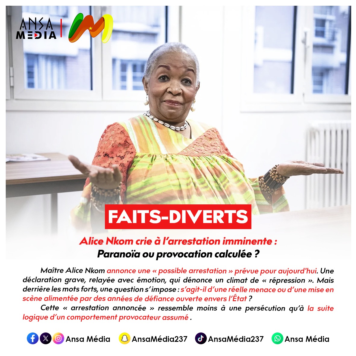 Alice Nkom crie à l’arrestation imminente : Paranoïa ou provocation calculée ?