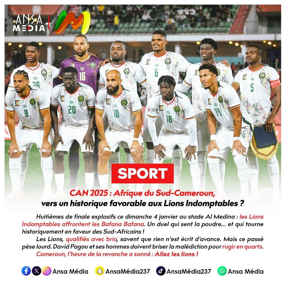 CAN 2025 : Afrique du Sud-Cameroun, vers un historique favorable aux Lions ?