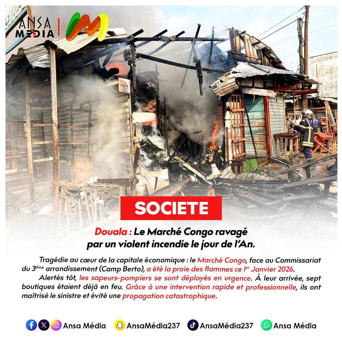 Douala : Le Marché Congo ravagé par un violent incendie le jour de l’An.