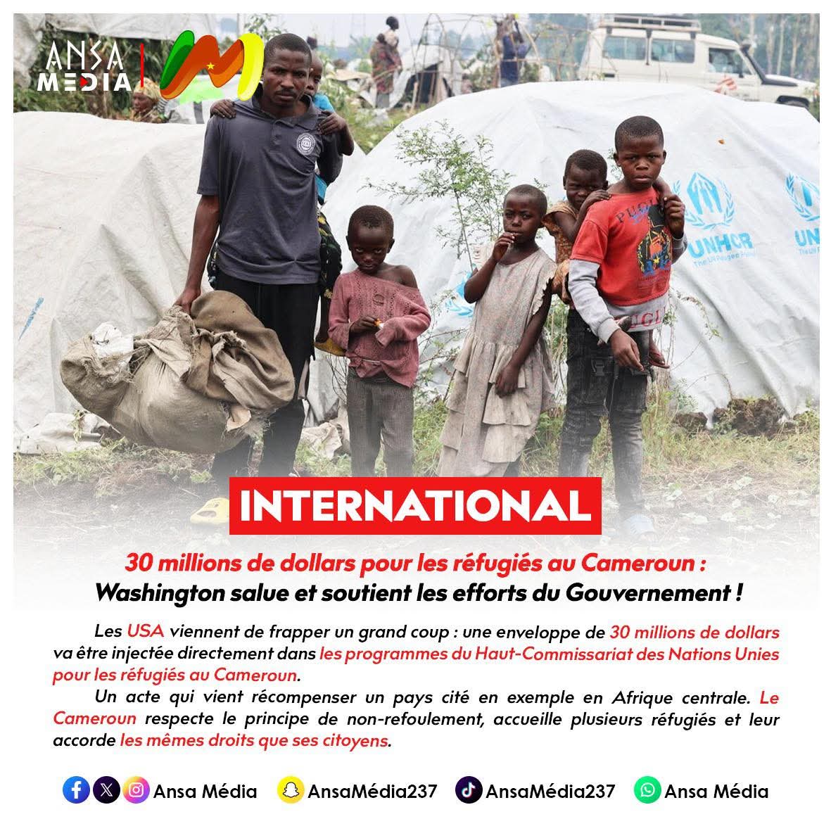 30 millions de dollars US pour les réfugiés au Cameroun