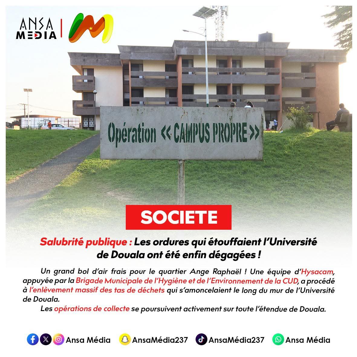 Douala : Les ordures qui étouffaient l’Université de Douala enfin dégagées !