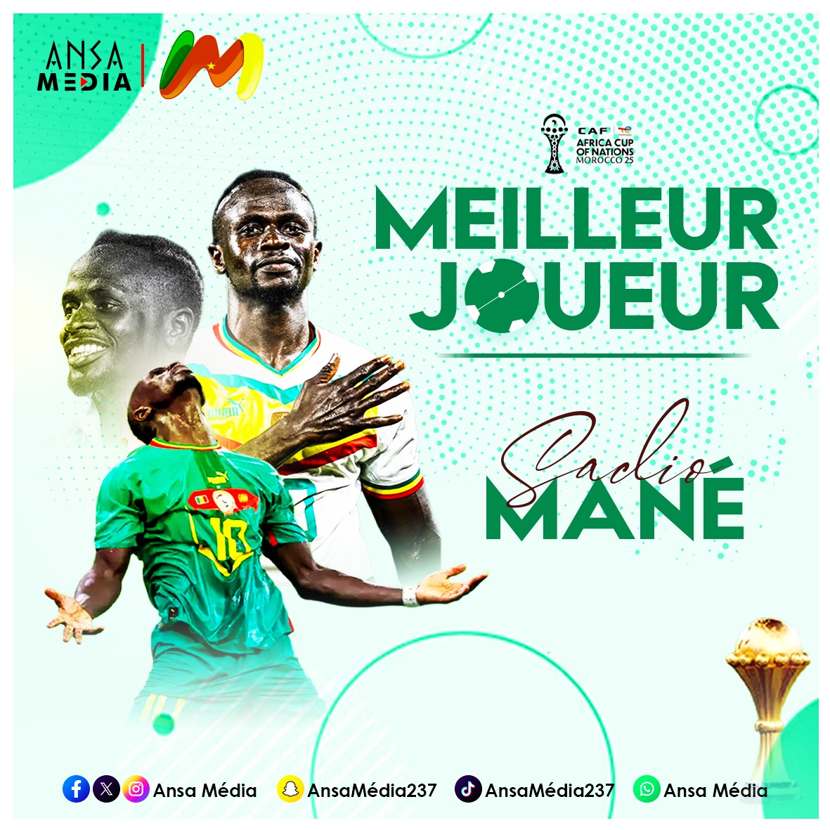CAN 2025 : Sadio Mané élu meilleur joueur du tournoi.