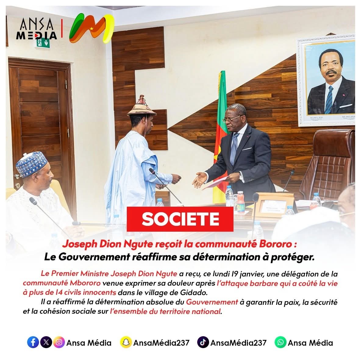 Joseph Dion Ngute reçoit la communauté Bororo