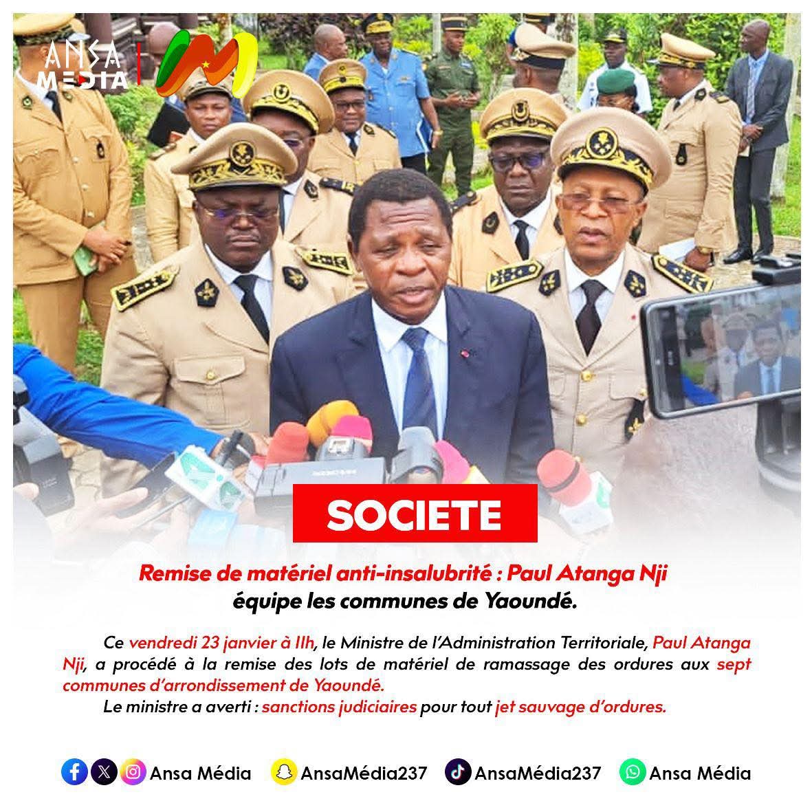 Le MINAT remet 700 brouettes et outils aux 7 communes