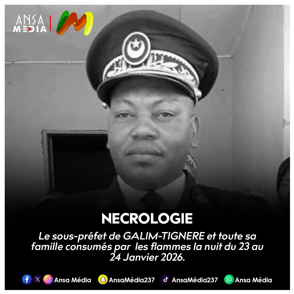 Décès tragique du Sous-Préfet de Galim-Tignère, Patrice Joël Nariki et sa famille dans un incendie.