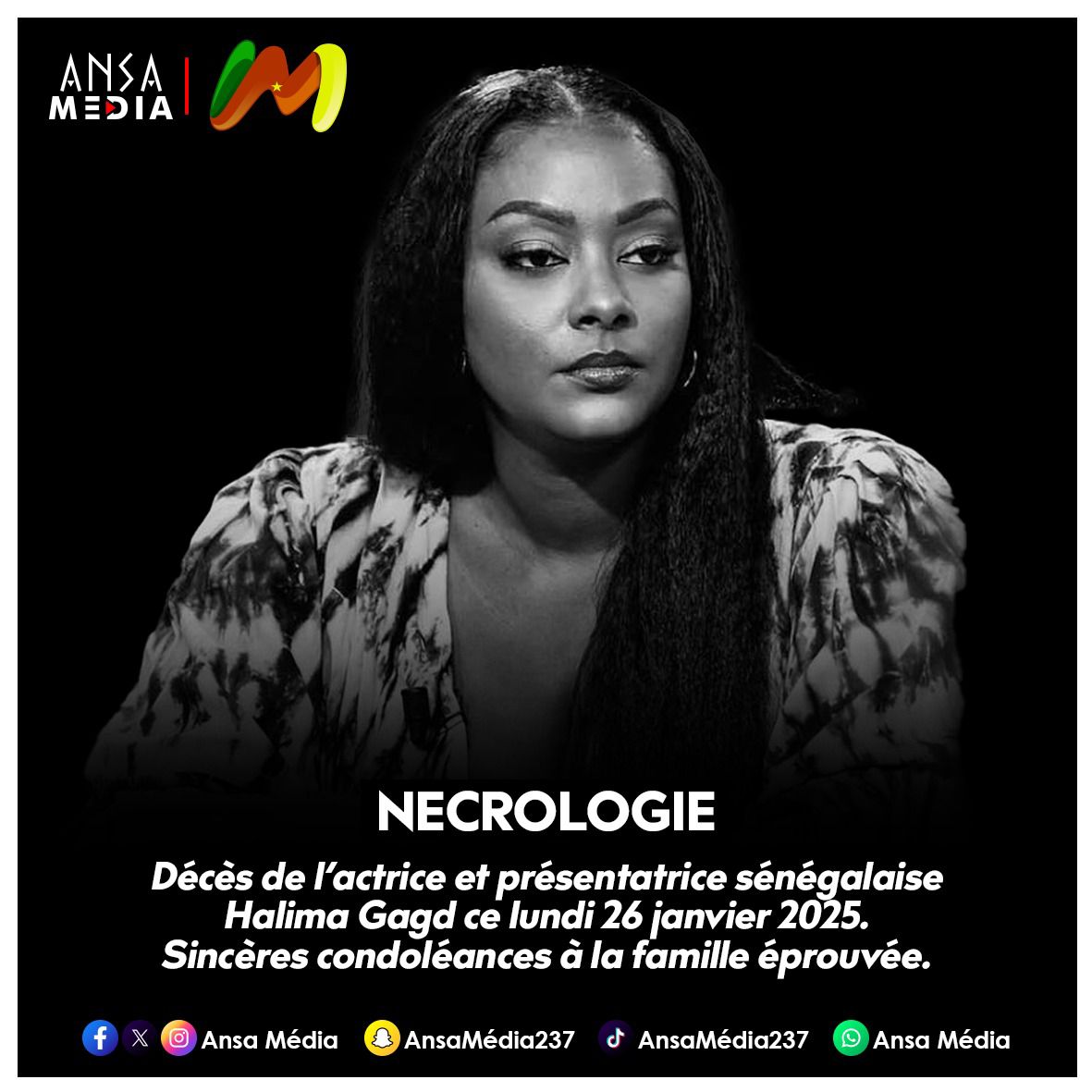 Décès de l’actrice et présentatrice sénégalaise Halima Gagd.