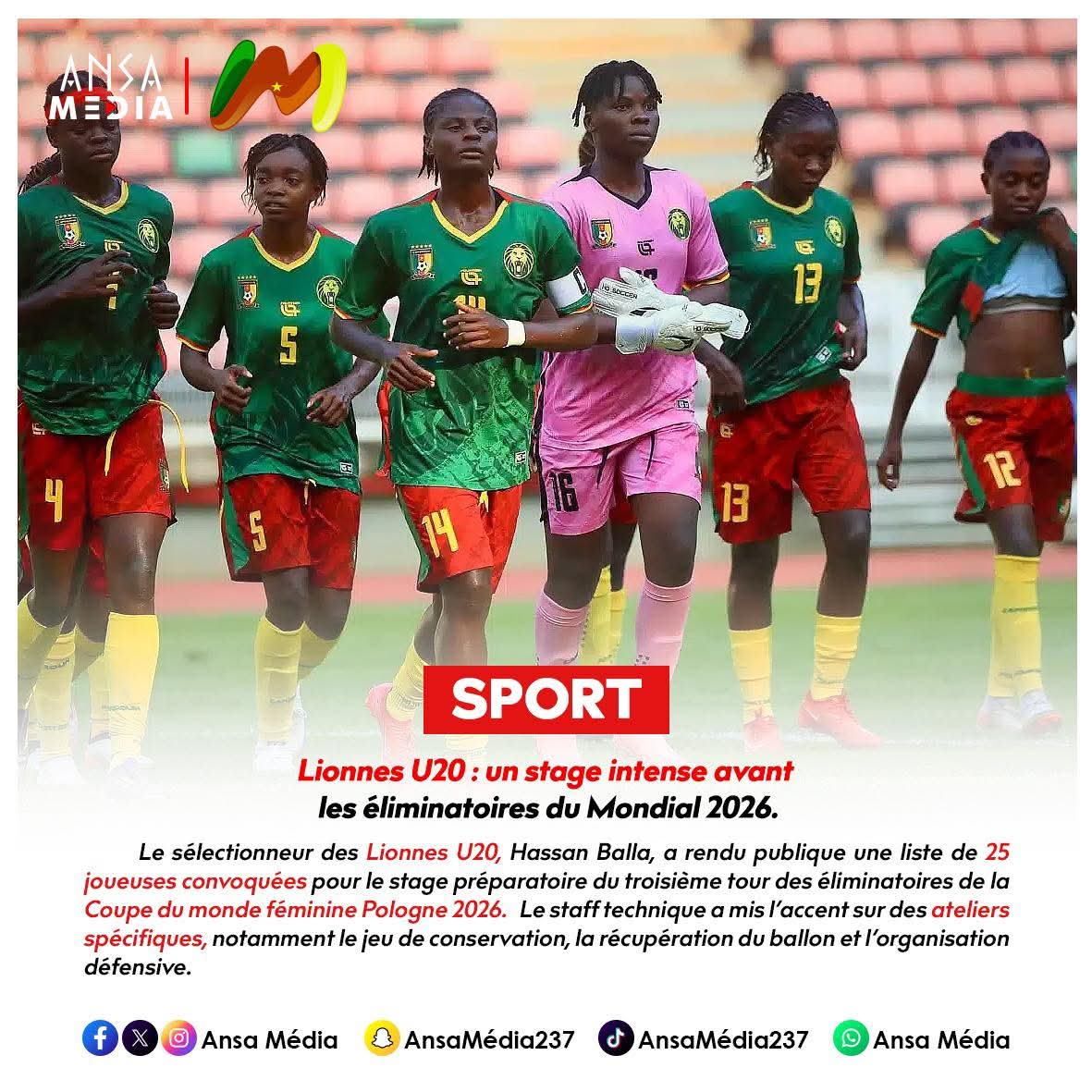 Lionnes U20 : un stage intense avant les éliminatoires du Mondial 2026.