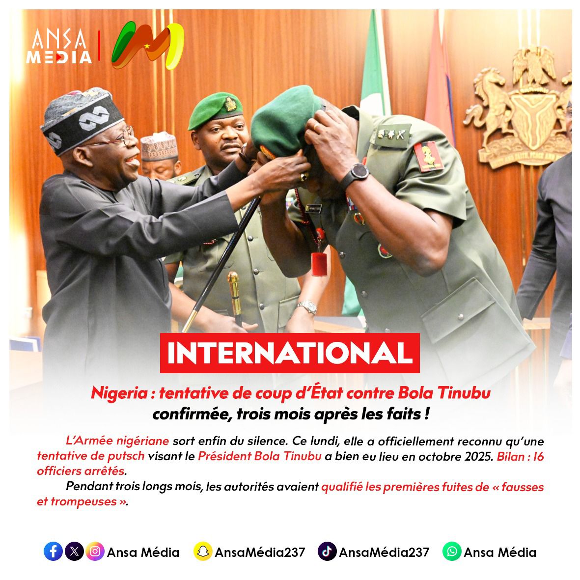 Tentative de coup d’État contre Bola Tinubu confirmée