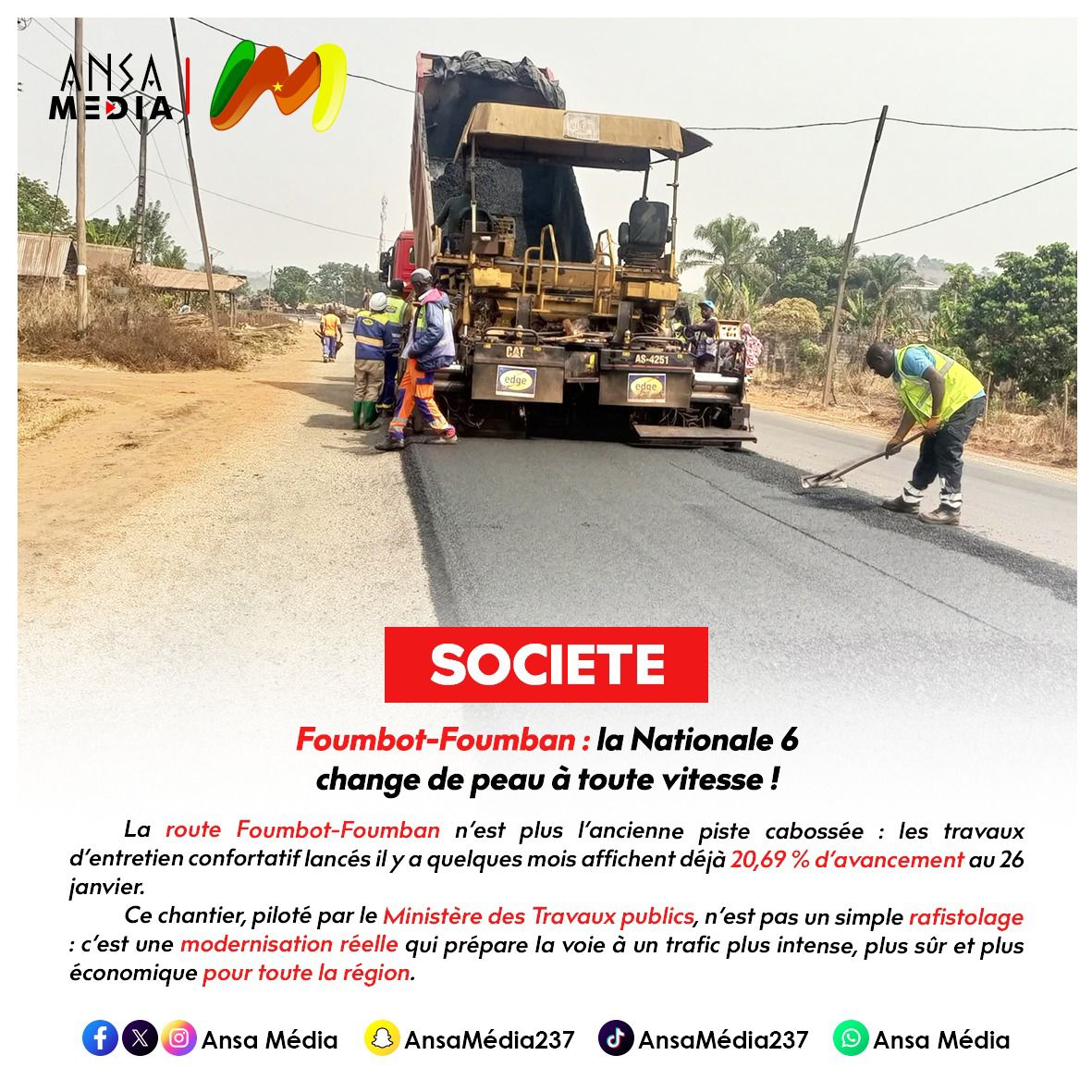 Foumbot-Foumban : la Nationale 6 change de peau à toute vitesse !