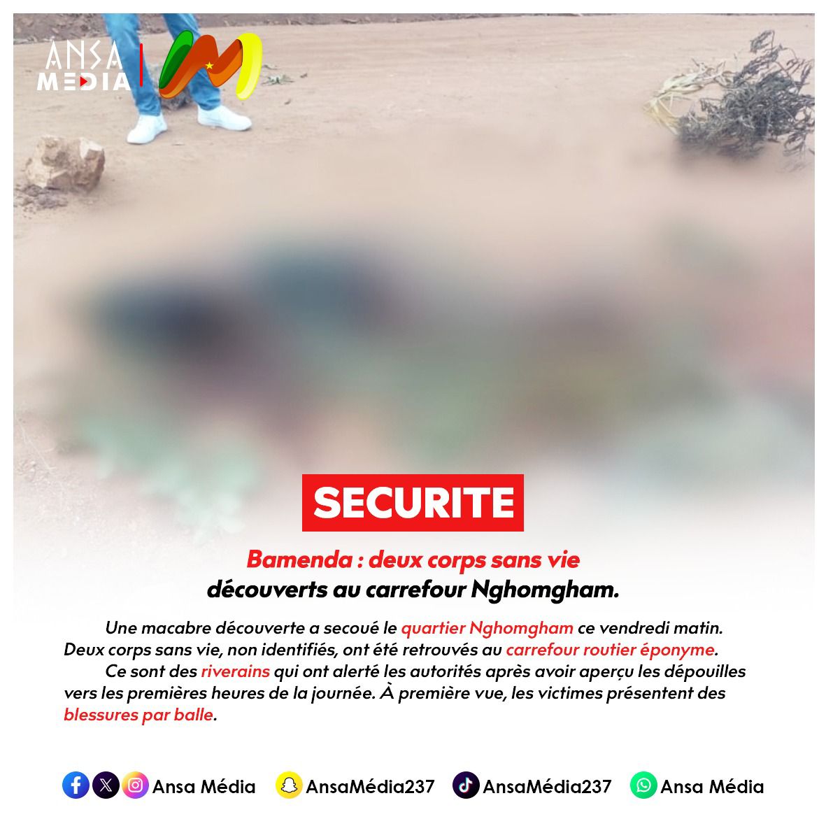 Bamenda : deux corps sans vie découverts au carrefour Nghomgham.