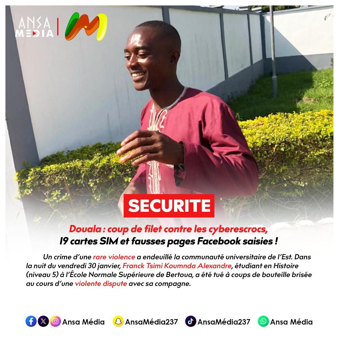 Un étudiant brillant de l’ENS Bertoua assassiné par sa compagne dans un bar.