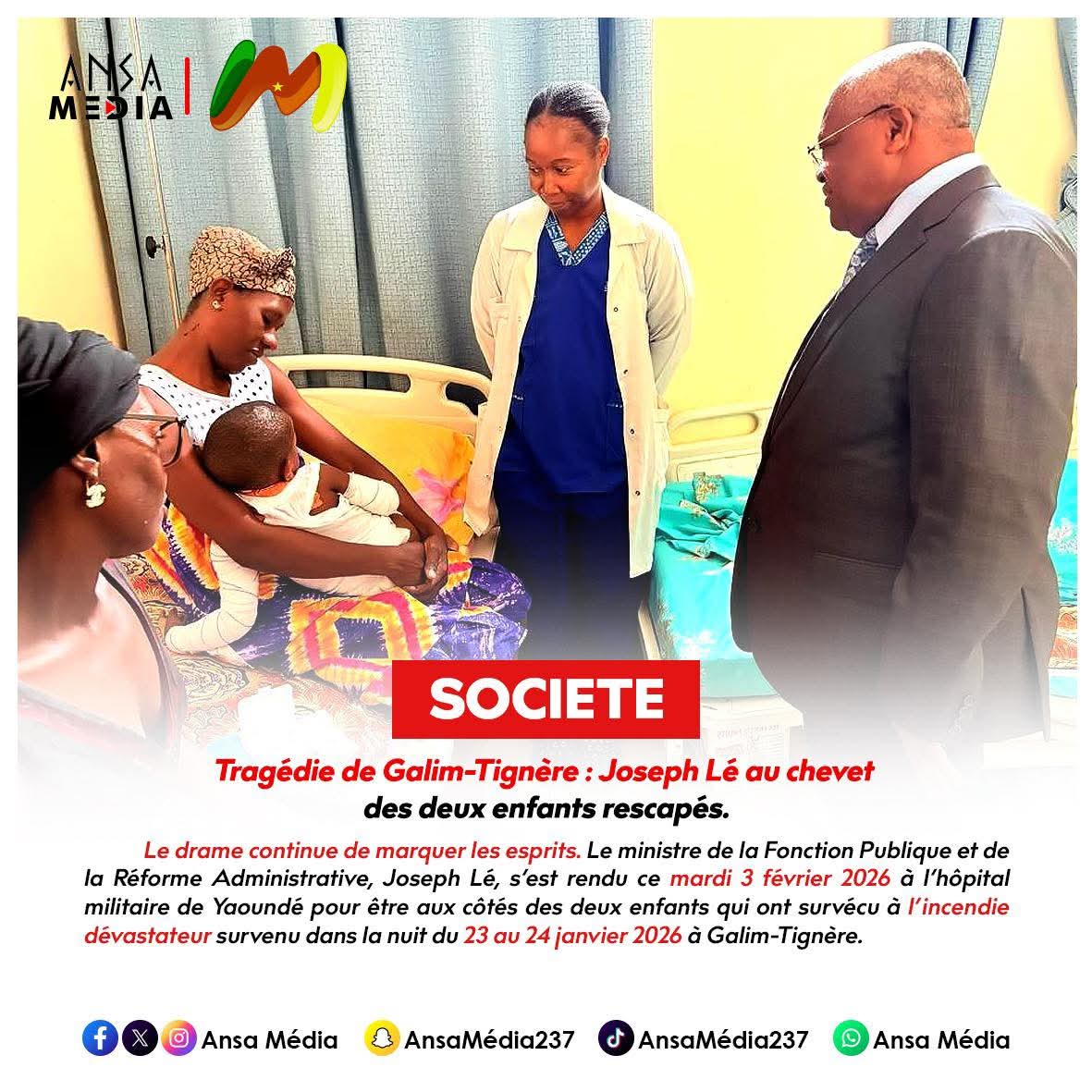 Tragédie de Galim-Tignère : Joseph Lé au chevet des deux enfants rescapés.