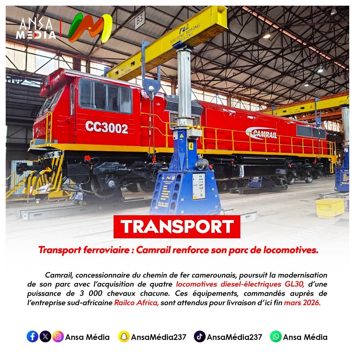 Transport ferroviaire : Camrail renforce son parc de locomotives.