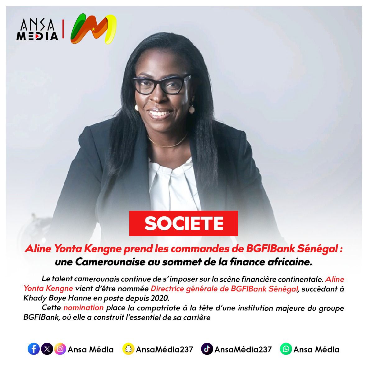 Aline Yonta Kengne prend les commandes de BGFIBank Sénégal