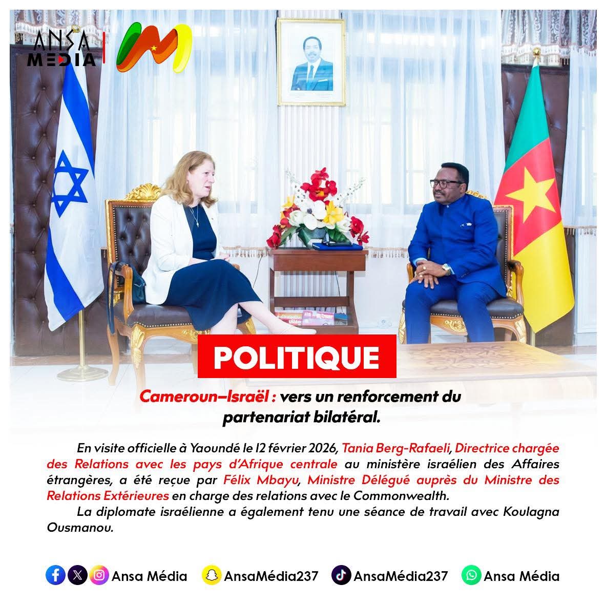 Cameroun–Israël : vers un renforcement du partenariat bilatéral.