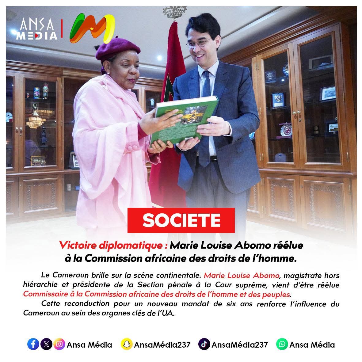 Marie Louise Abomo réélue à la Commission africaine des droits de l’homme.