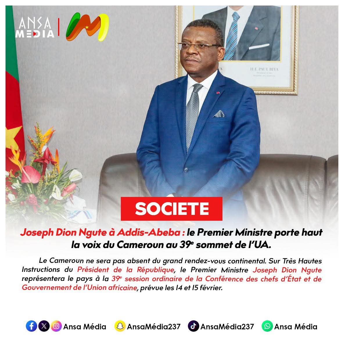 Joseph Dion Ngute à Addis-Abeba