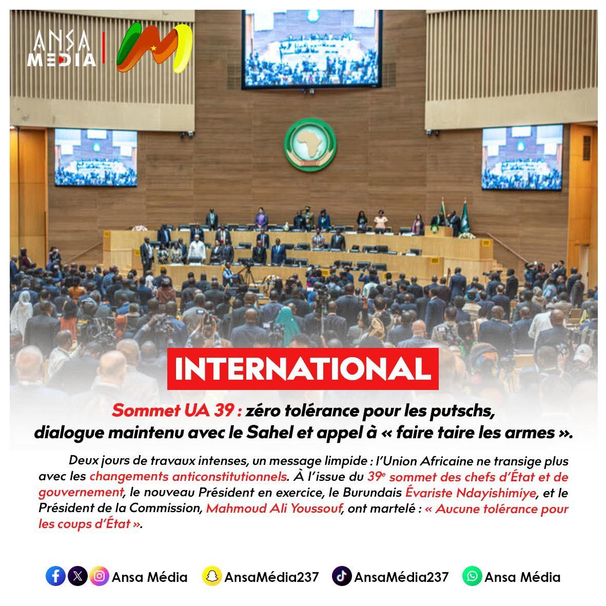 zéro tolérance pour les putschs, dialogue maintenu avec le Sahel et appel à « faire taire les armes ».