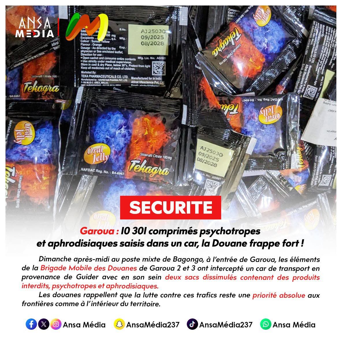 10 301 comprimés psychotropes et aphrodisiaques saisis dans un car, la Douane frappe fort !