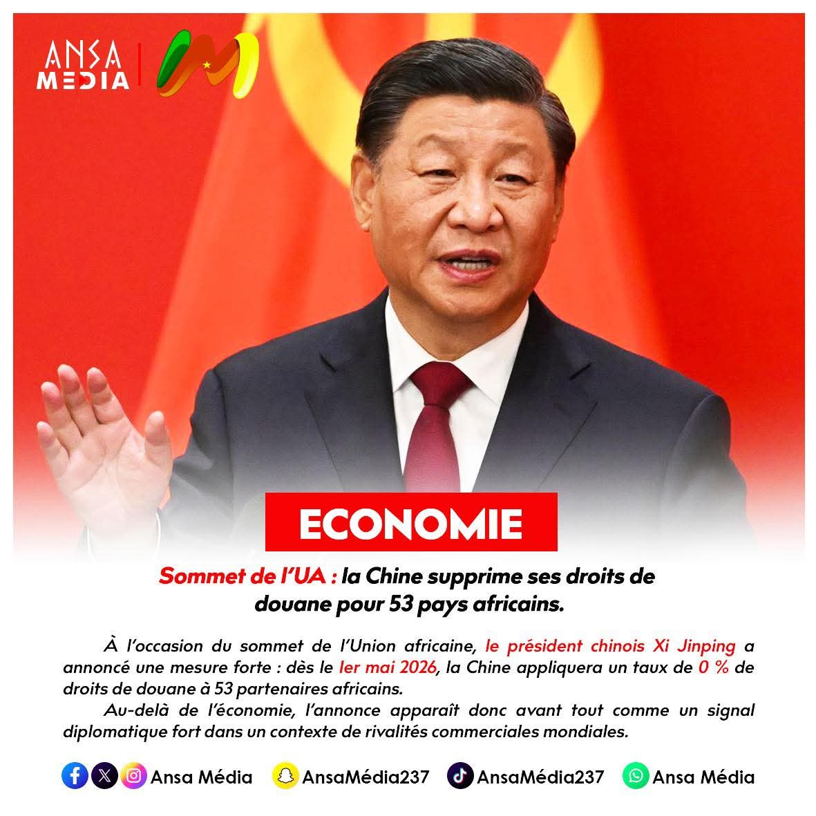 Sommet de l’UA : la Chine supprime ses droits de douane pour 53 pays africains.