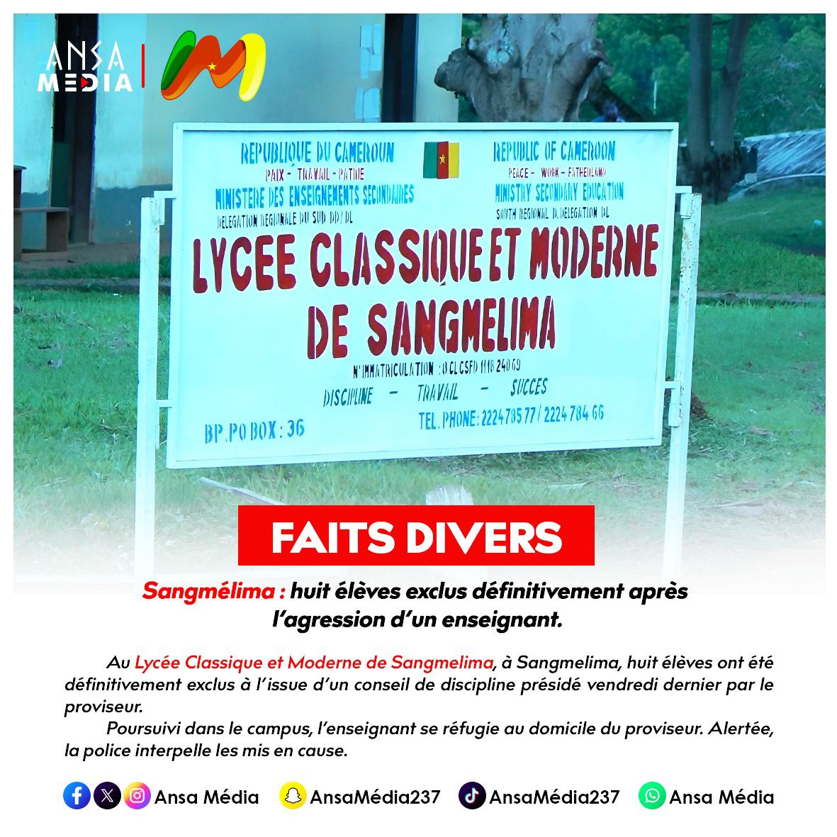 Huit élèves exclus définitivement après l’agression d’un enseignant.