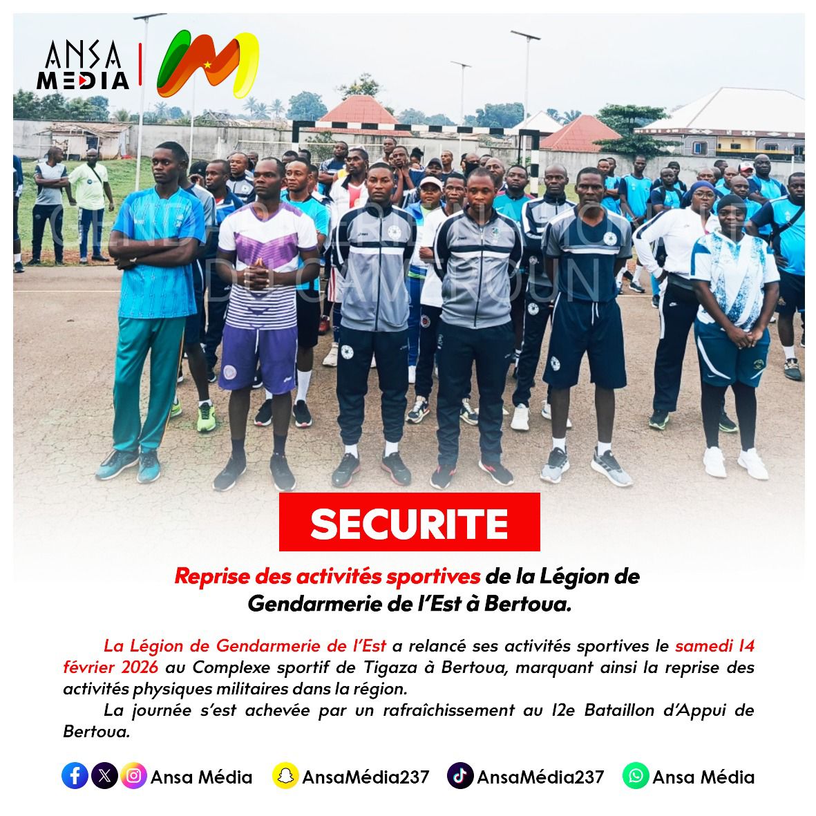 Reprise des activités sportives de la Légion de Gendarmerie de l’Est à Bertoua.