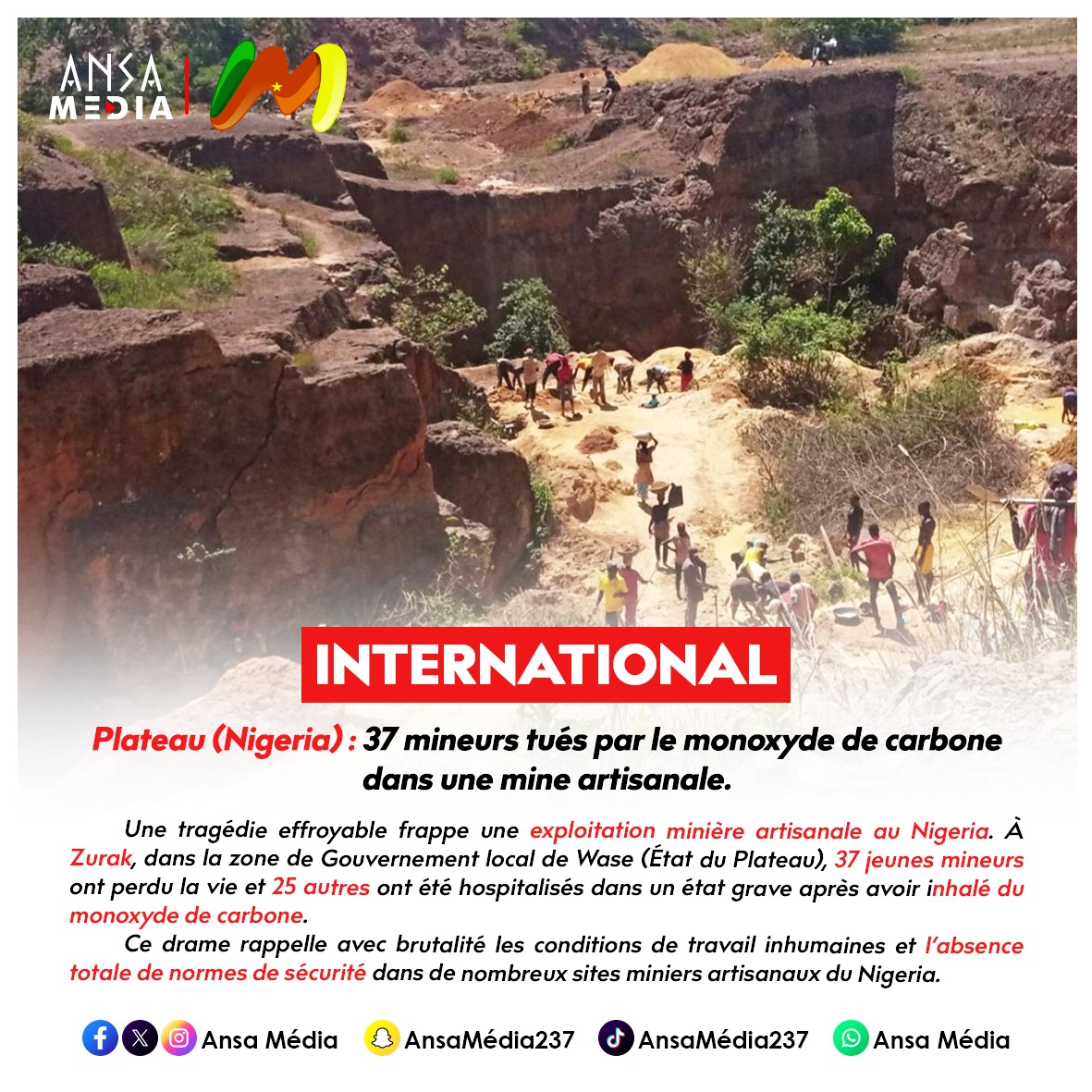 37 mineurs tués par le monoxyde de carbone dans une mine artisanale.