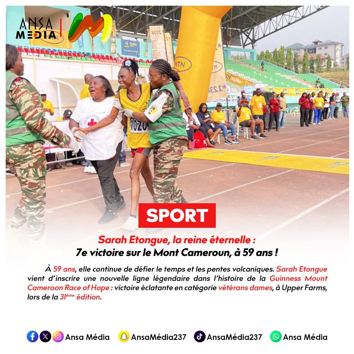 Sarah Etongue, la reine éternelle : 7e victoire sur le Mont Cameroun à 59 ans !