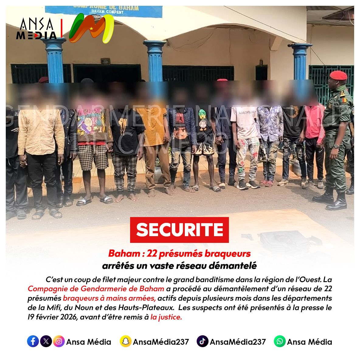 Baham : 22 présumés braqueurs arrêtés, un vaste réseau démantelé.