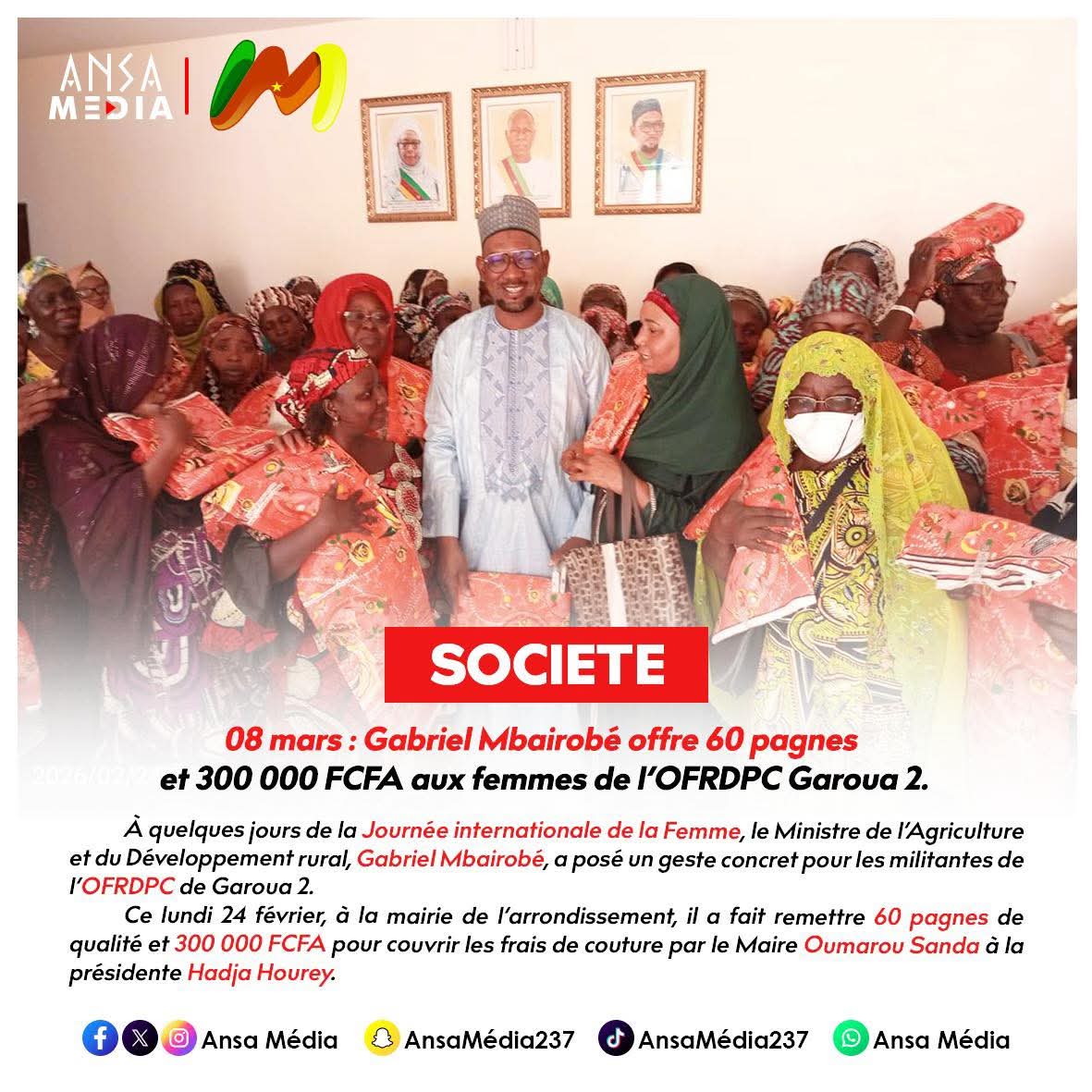 Gabriel Mbairobé offre 60 pagnes et 300 000 FCFA aux femmes de l’OFRDPC Garoua 2.