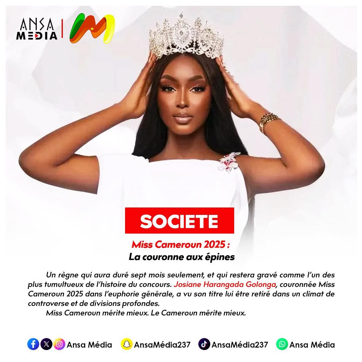 Miss Cameroun 2025 : La couronne aux épines.