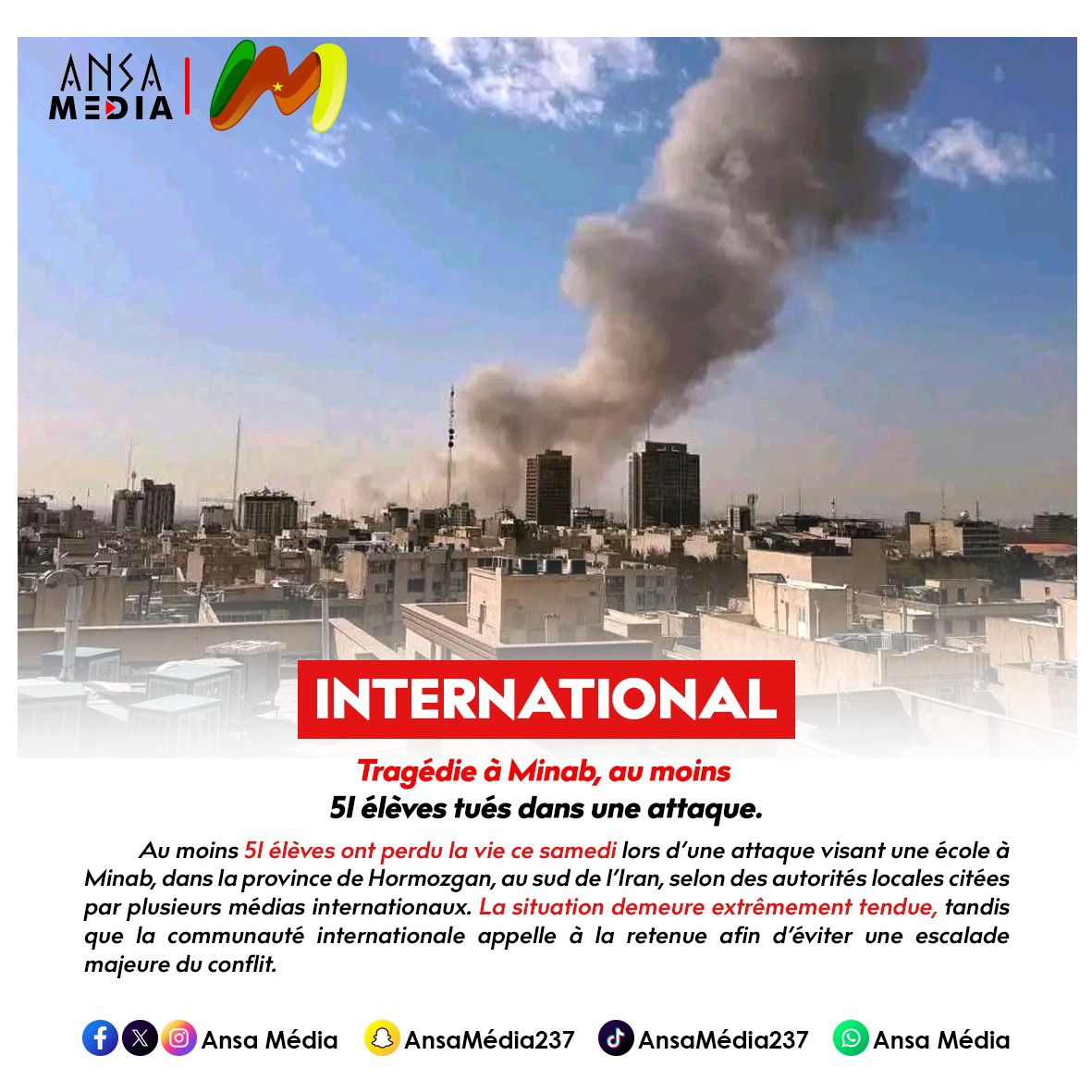 Tragédie à Minab, au moins 51 élèves tués dans une attaque.