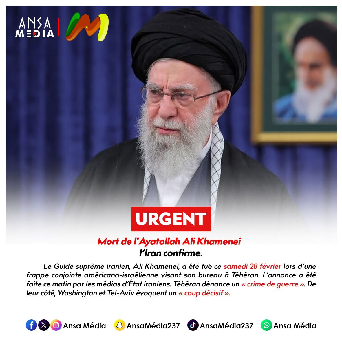 Mort de l'Ayatollah Ali Khamenei : l’Iran confirme.