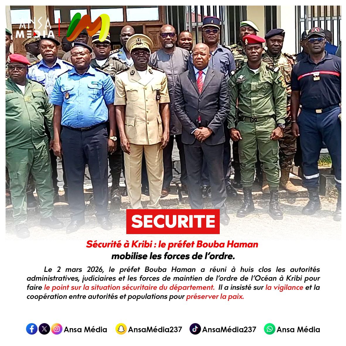 Sécurité à Kribi : le préfet Bouba Haman mobilise les forces de l’ordre.