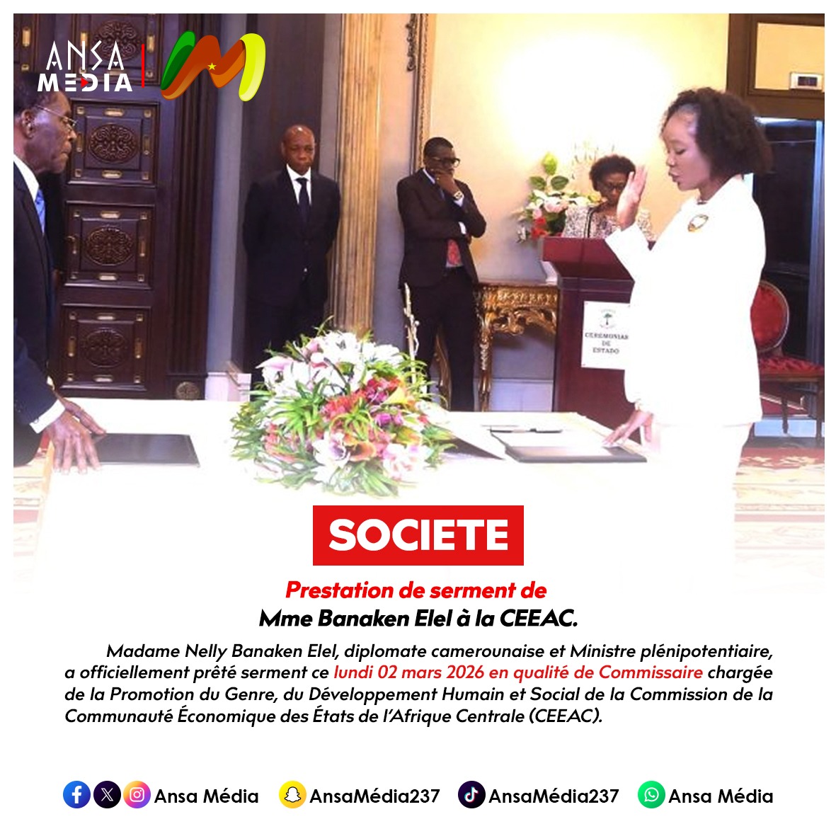 Prestation de serment de Mme Banaken Elel à la CEEAC.