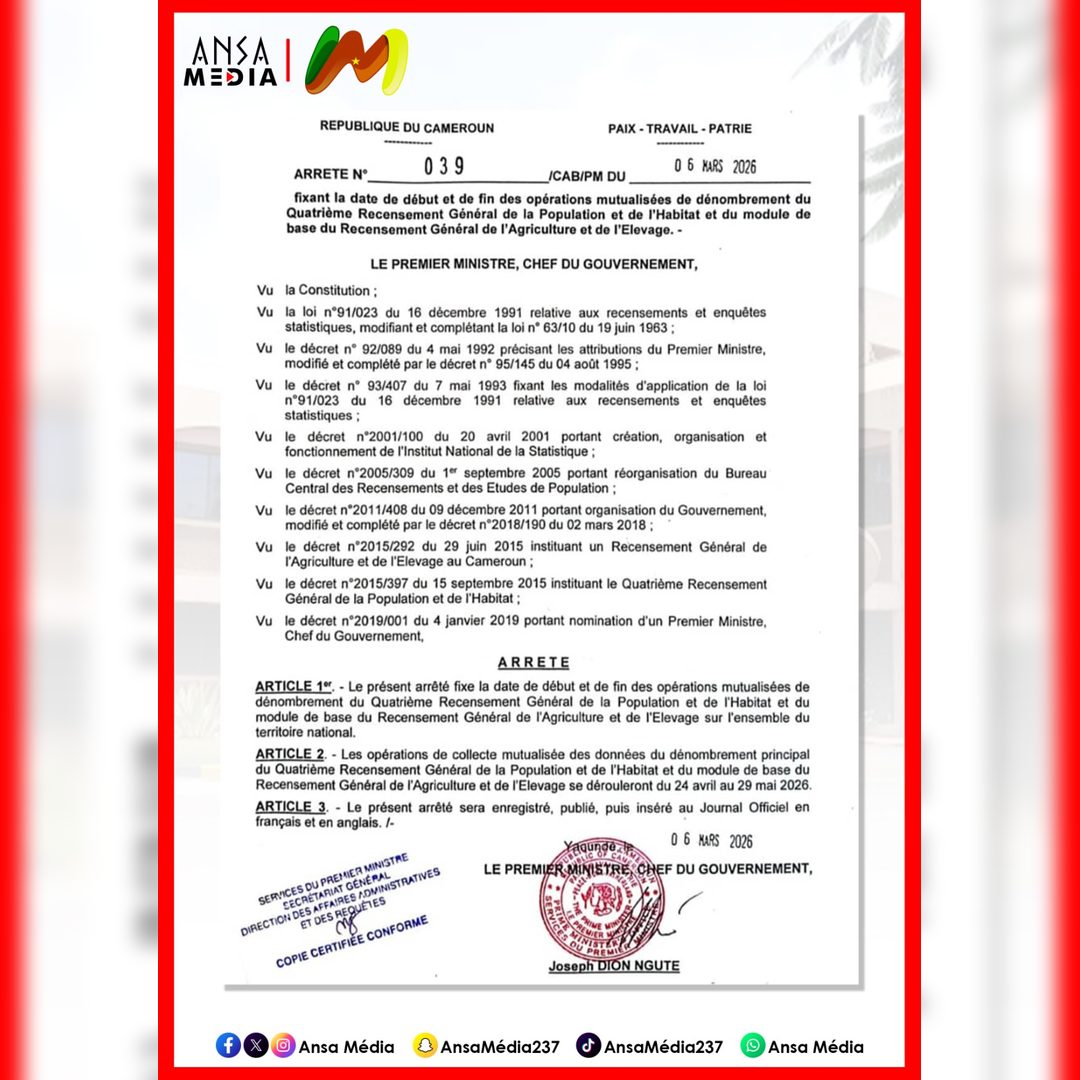 Recensement général lancé au Cameroun.
