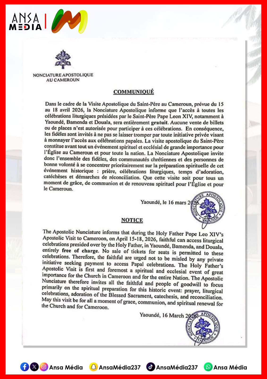 Visite du Pape au Cameroun : attention aux faux billets.